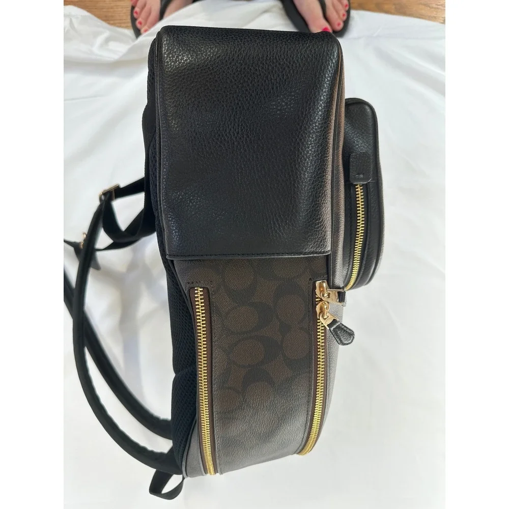 Coach Court Backpack‎ Signature Canvas Black Brown Leather E2221-5695